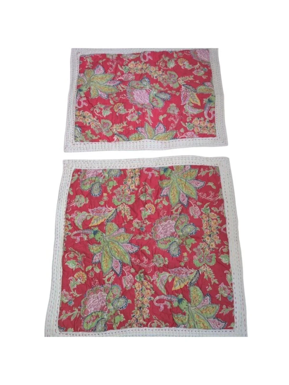 Pottery Barn Floral Georgia Shams Red Quilted Square Rectangle 100% Cotton